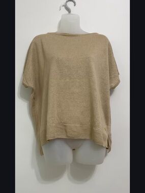 Boxy Short-Sleeve Knit Top - Beige